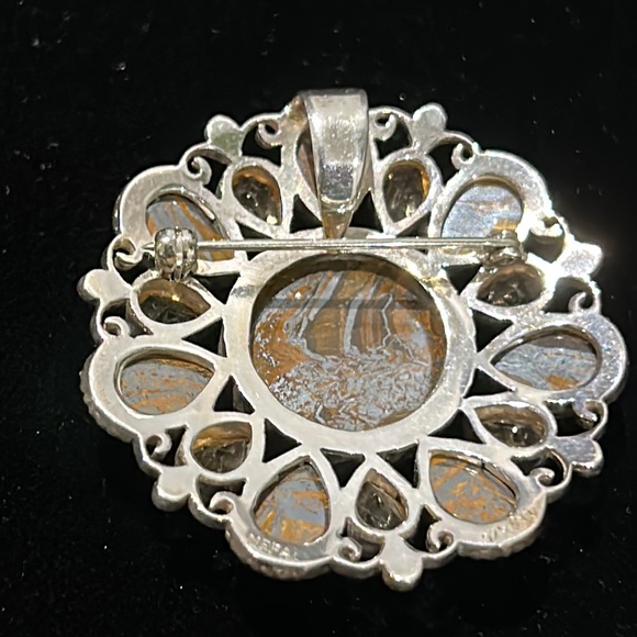 #18 Vintage Himalayan Gems Jasper & Citrine Brooch in 925 Silver - Picture 2 of 8